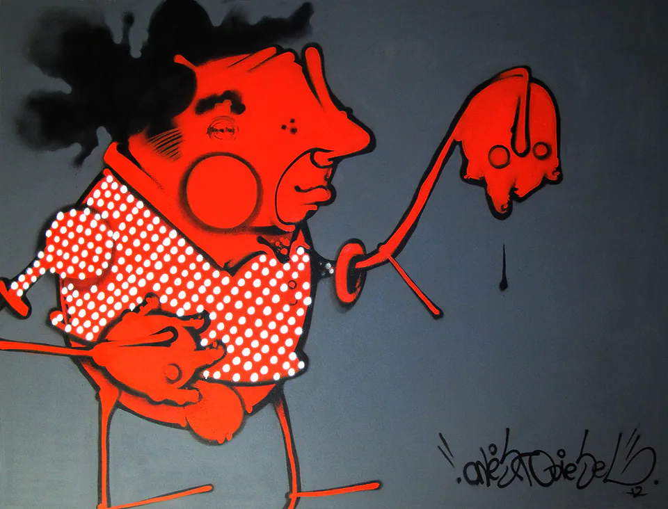 Obra Aqui de Alex Hornest- Onesto, Spray sobre tela, 2012