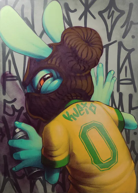 Obra Arte Risco de Kueio, Spray sobre tela