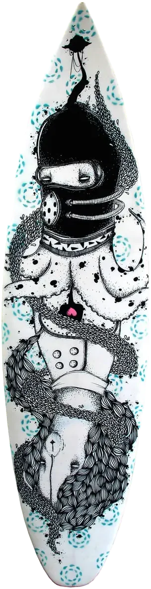 Obra Sem Título de Digo Cardoso, Técnica mista sobre prancha de surf, 2010