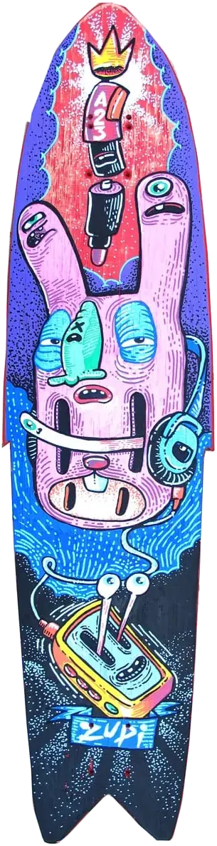 Obra Sem Título de A23, Posca sobre shape (skate) de madeira