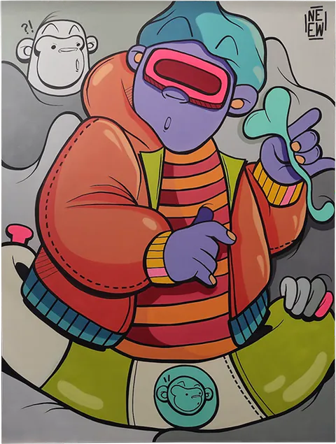 Obra Conexão Primata de Neew, Spray sobre Tela, 2024
