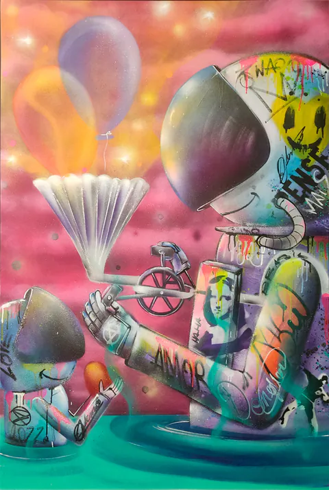 Obra Lago Mágico de Alemão Art, Técnica mista acrílica e spray, 2022