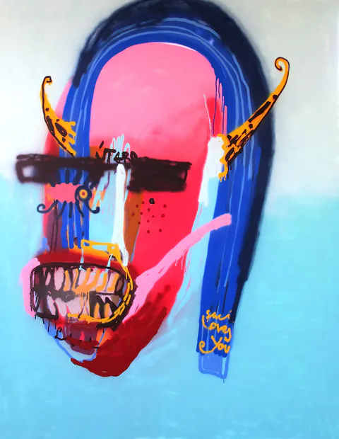 Obra Saci de Saci Loves you, spray sobre tela, 2014