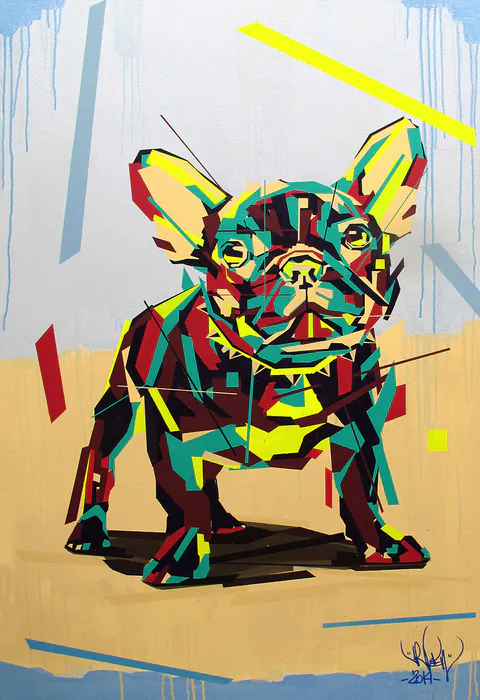 Obra Bulldog de Arlin Graff, spray sobre tela, 2014