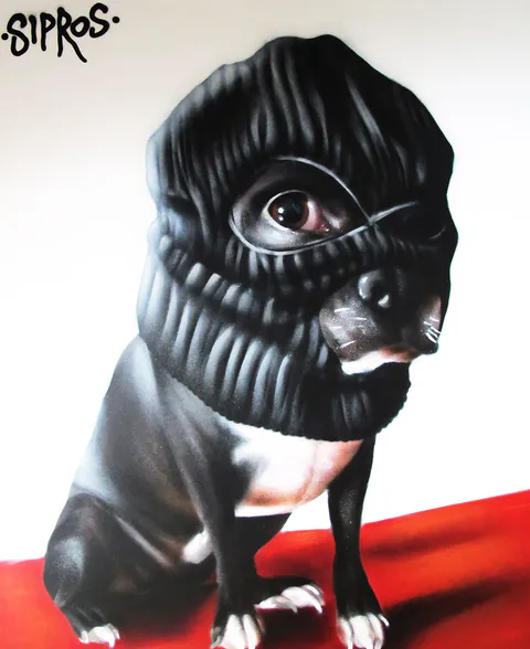 Obra Bulldog Gangster de Sipros, Spray sobre tela, 2013