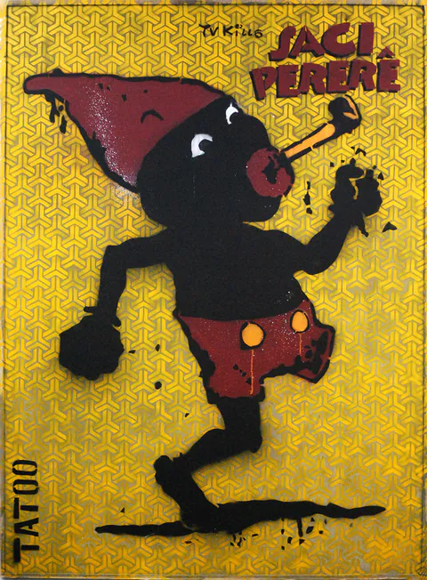 Obra Saci Pererê de Tatoo, Spray (stencil) sobre tela