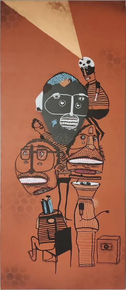 Obra Sem Título de Júlio Vieira, Técnica mista sobre madeira